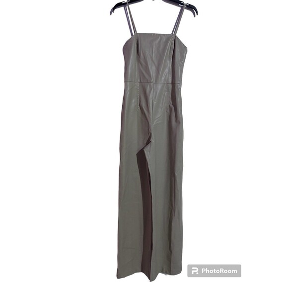Zara Jumpsuit Small Beige Faux Leather Adjustable Straps Party Summer Tan - Picture 3 of 16